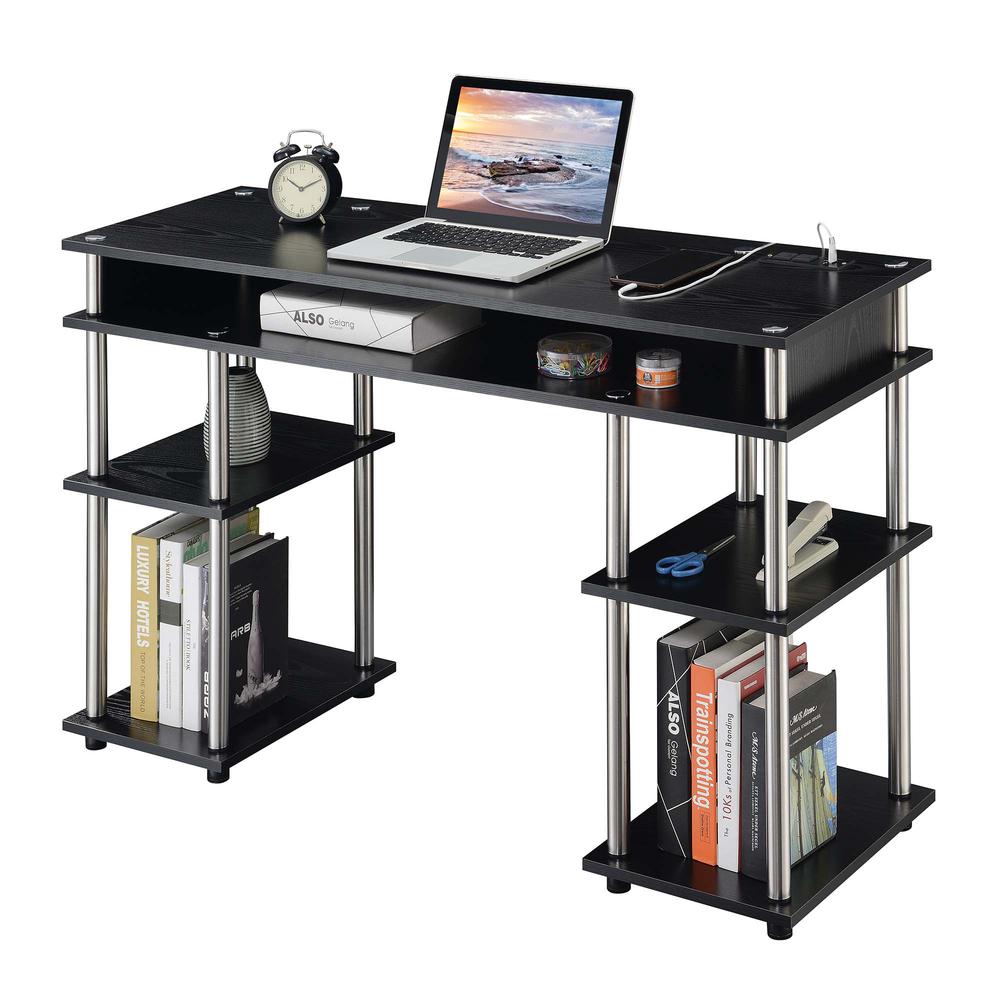 Designs2Go No Tools Student Desk with Charging Station, Black. Picture 1