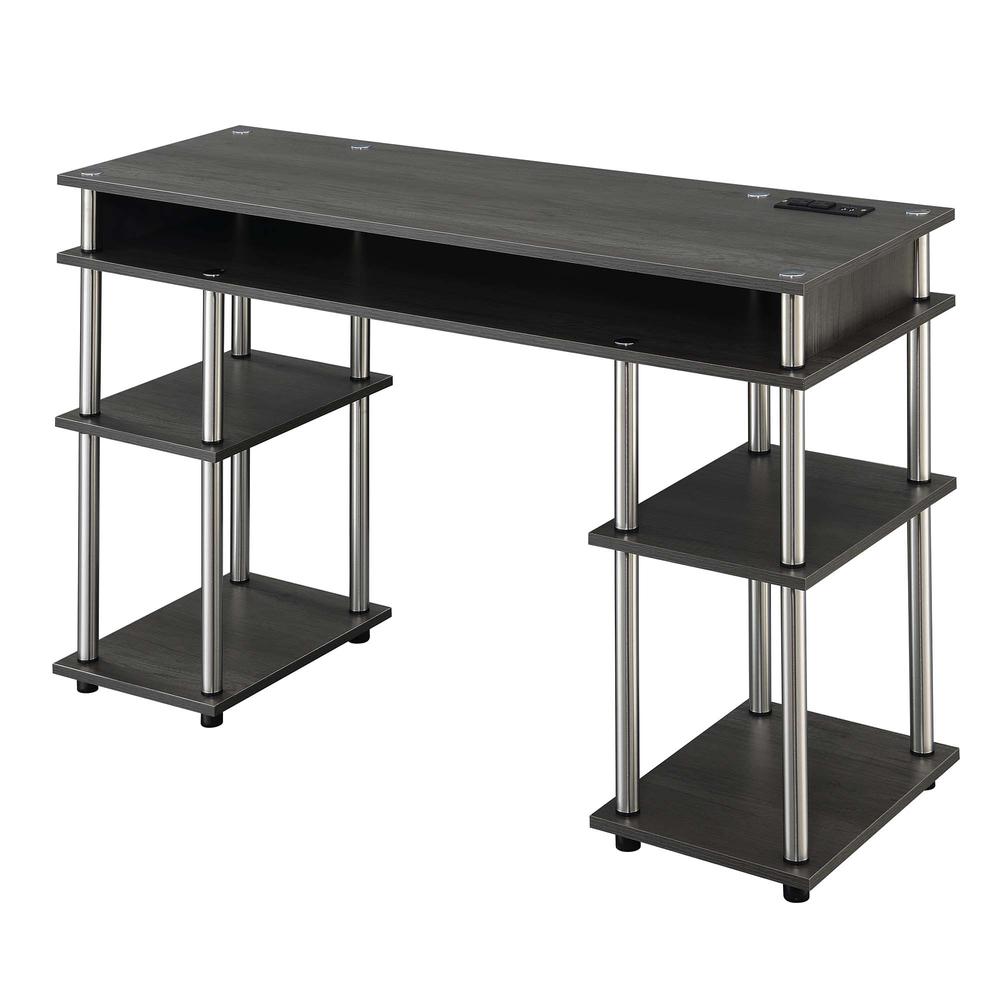 Designs2Go No Tools Student Desk with Charging Station, Charcoal Gray. Picture 1