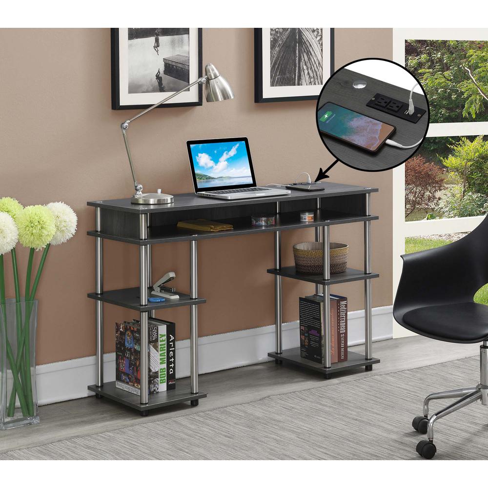 Designs2Go No Tools Student Desk with Charging Station, Charcoal Gray. Picture 2