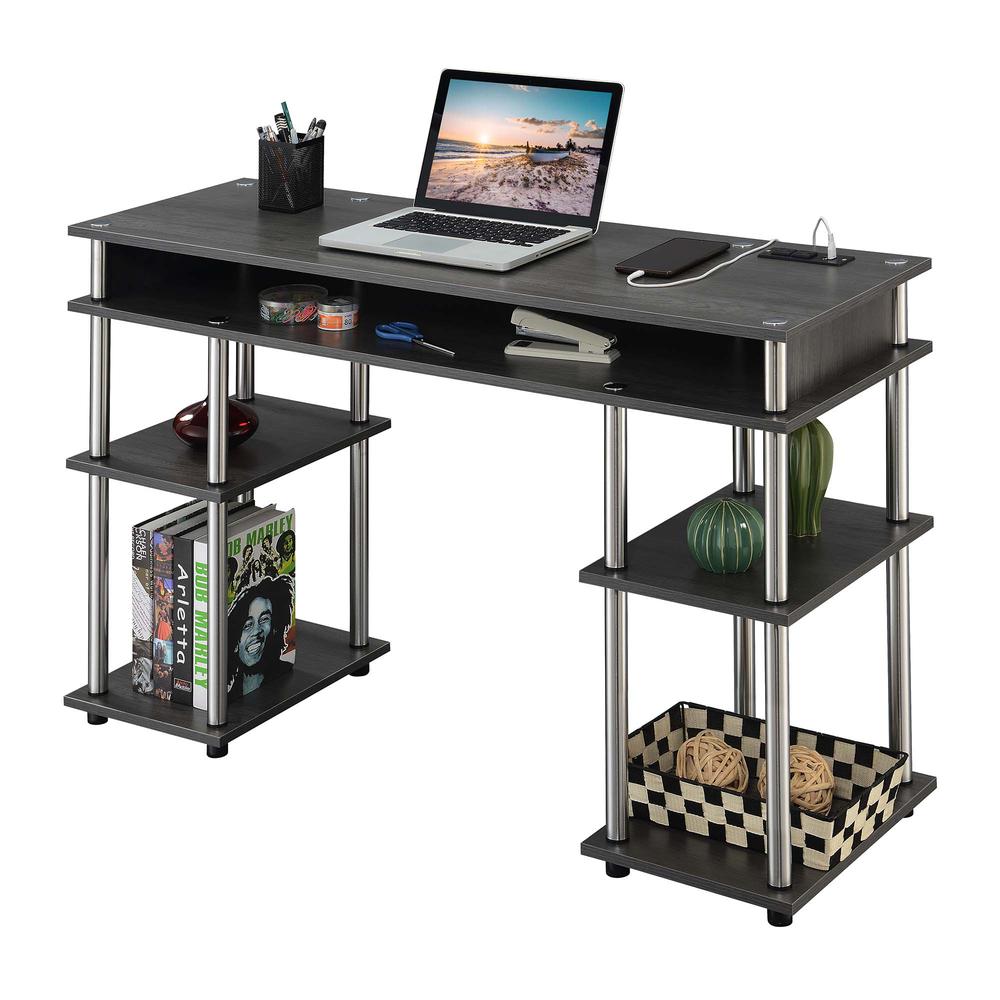 Designs2Go No Tools Student Desk with Charging Station, Charcoal Gray. Picture 3