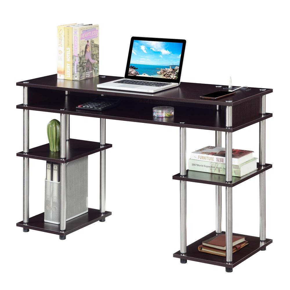 Designs2Go No Tools Student Desk With Charging Station, Espresso. Picture 1