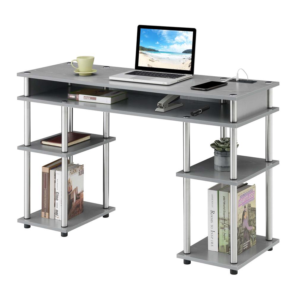 Designs2Go No Tools Student Desk With Charging Station, Gray. Picture 1
