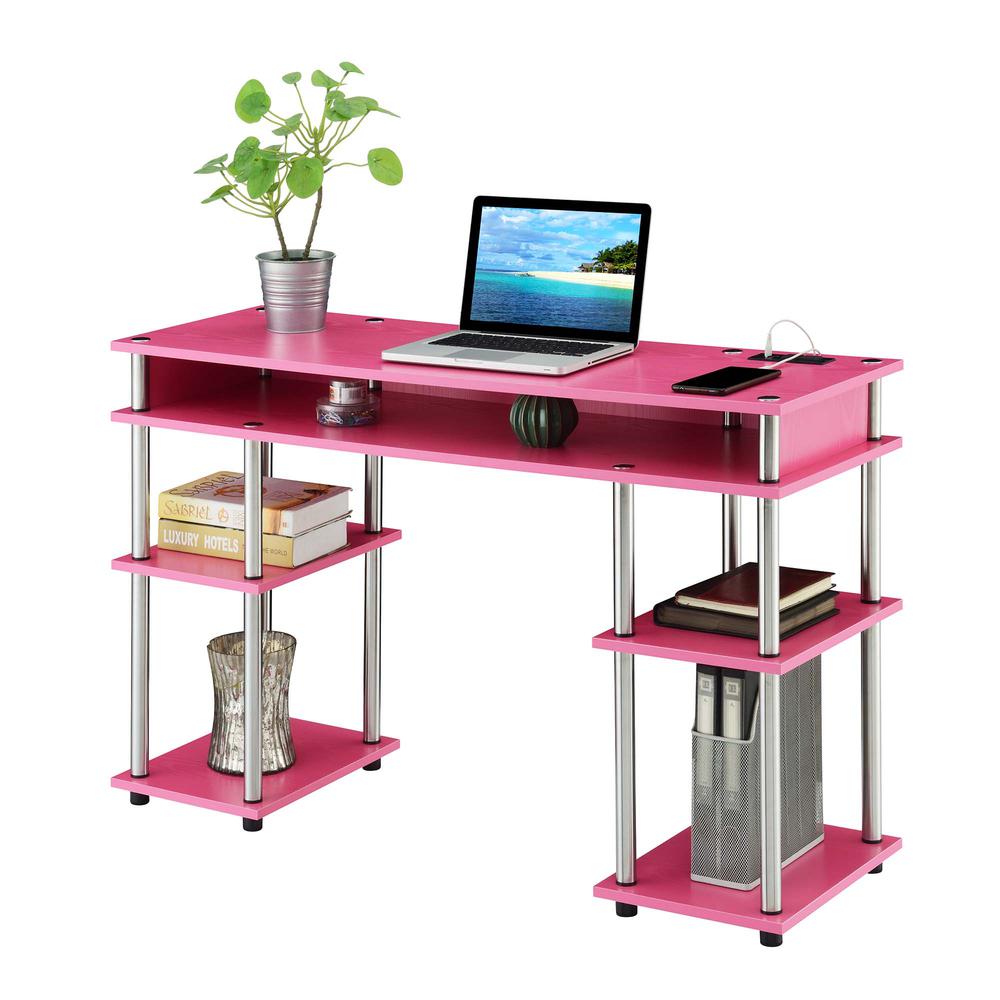 Designs2Go No Tools Student Desk With Charging Station, Pink. Picture 1