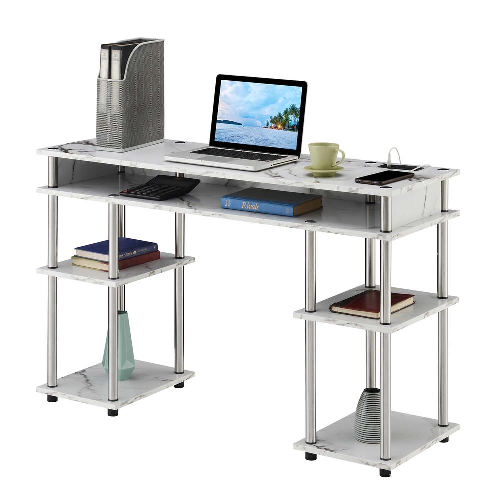 Designs2Go No Tools Student Desk With Charging Station, White Marble. Picture 1