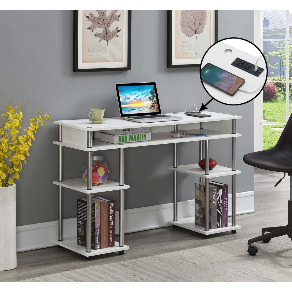 Designs2Go No Tools Student Desk with Charging Station, White. Picture 1