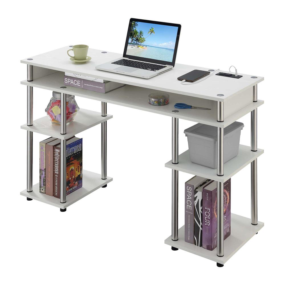 Designs2Go No Tools Student Desk with Charging Station, White. Picture 2