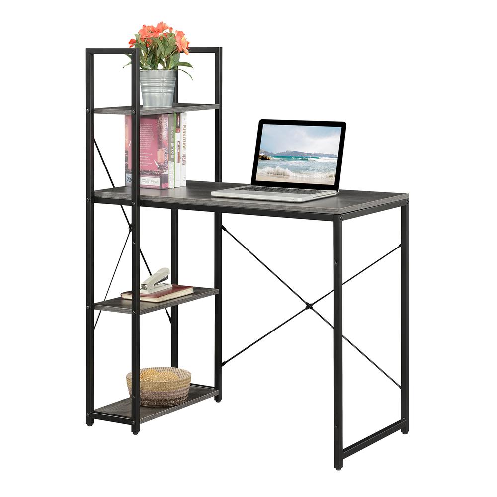 Designs2Go Office Workstation with Shelves, Charcoal Gray/Black. Picture 2