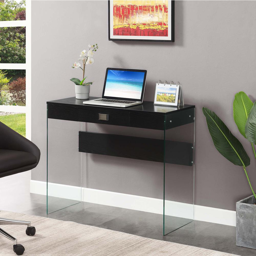 SoHo 1 Drawer Glass 36 inch Desk, Black. Picture 1
