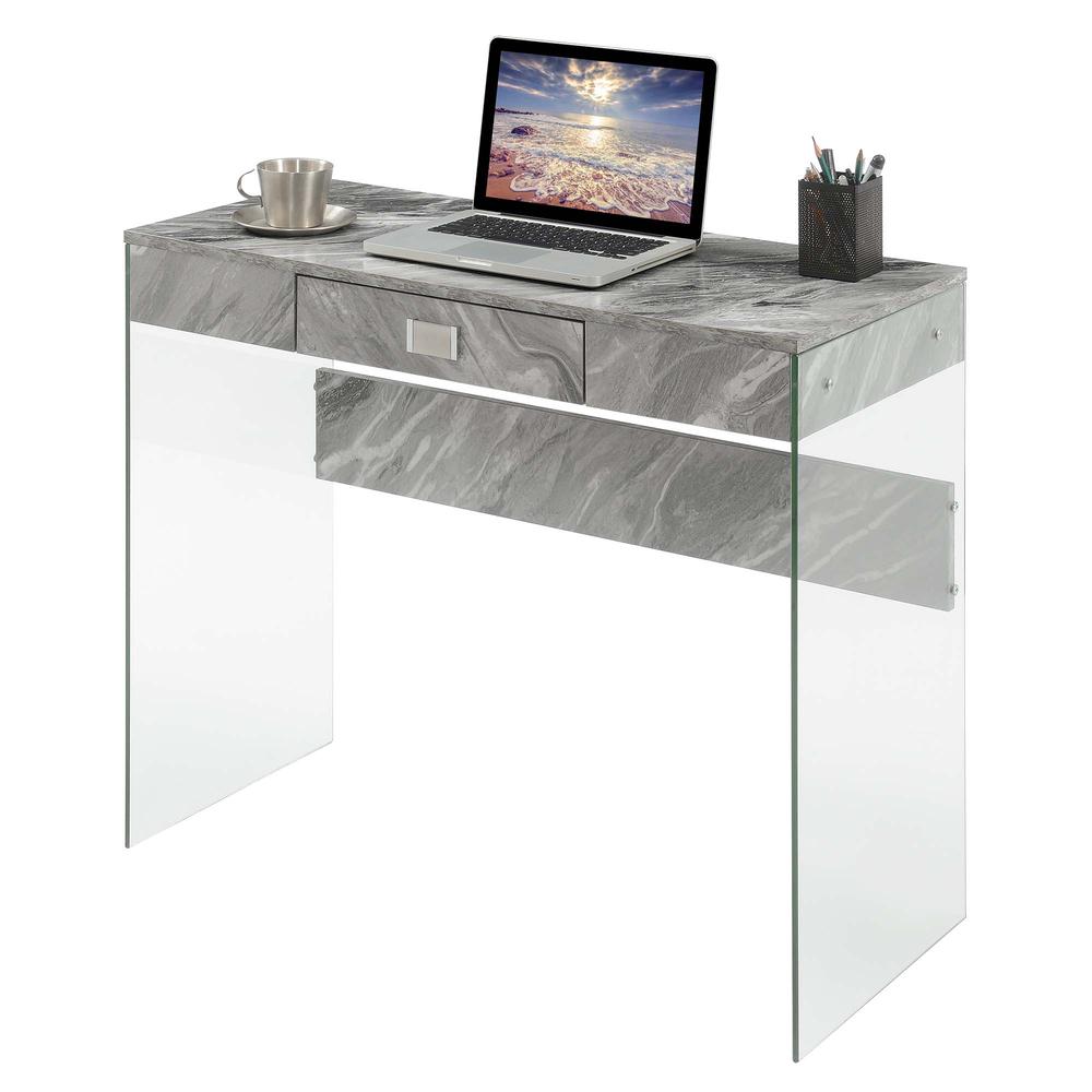 Soho Glass 36 Inch Desk, Gray Marble. Picture 1