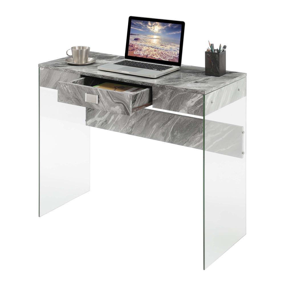Soho Glass 36 Inch Desk, Gray Marble. Picture 2