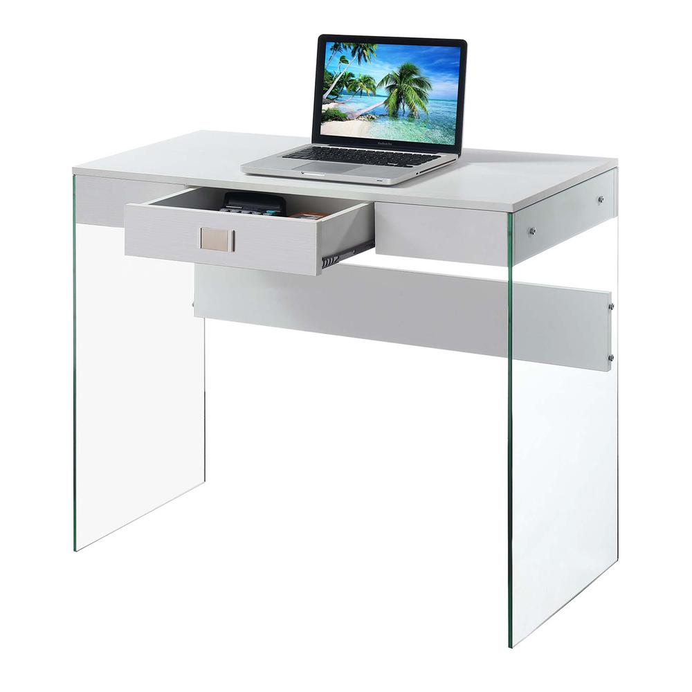 SoHo 1 Drawer Glass 36 inch Desk, White. The main picture.