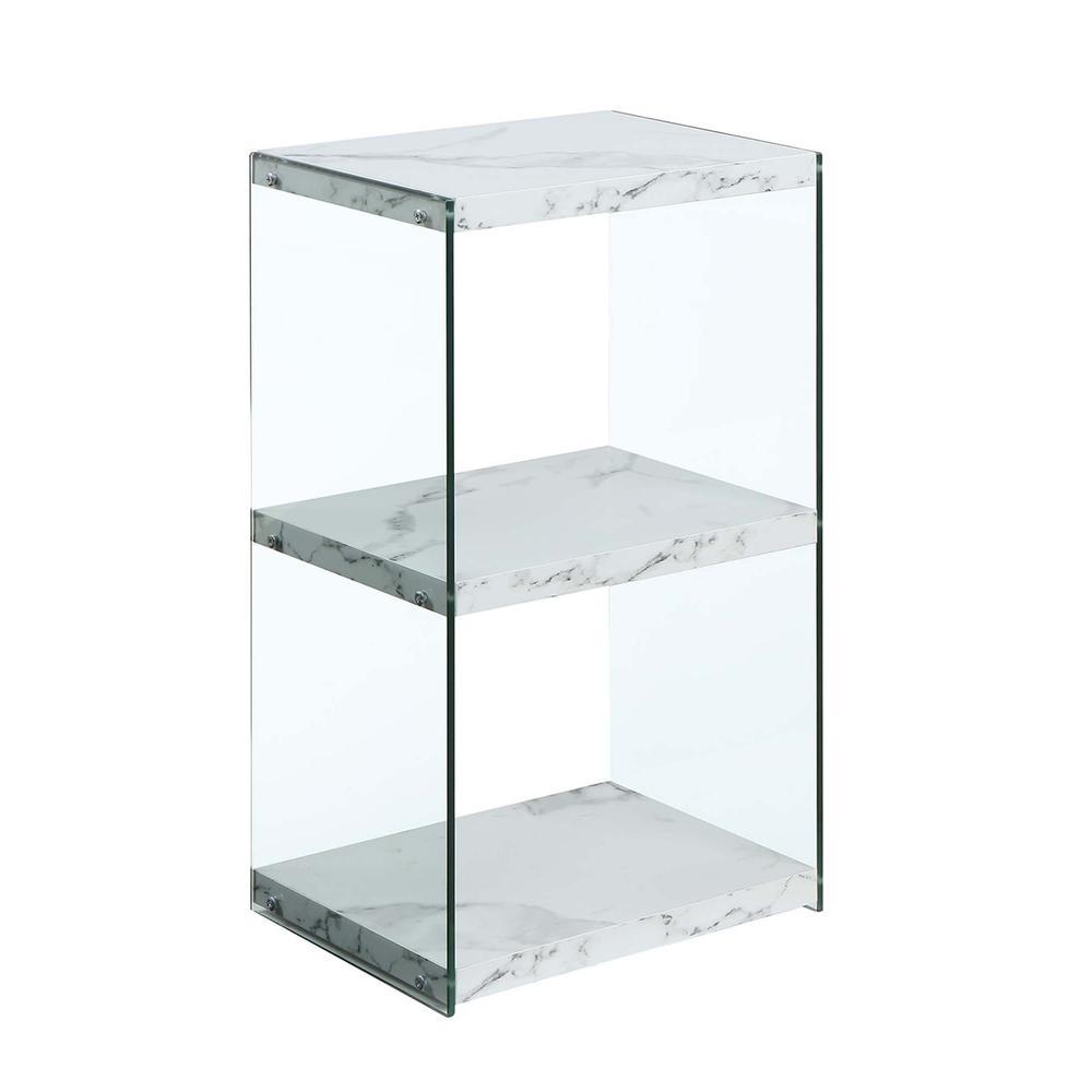 SoHo 3 Tier Tower Bookcase, White Faux Marble/Glass. Picture 2
