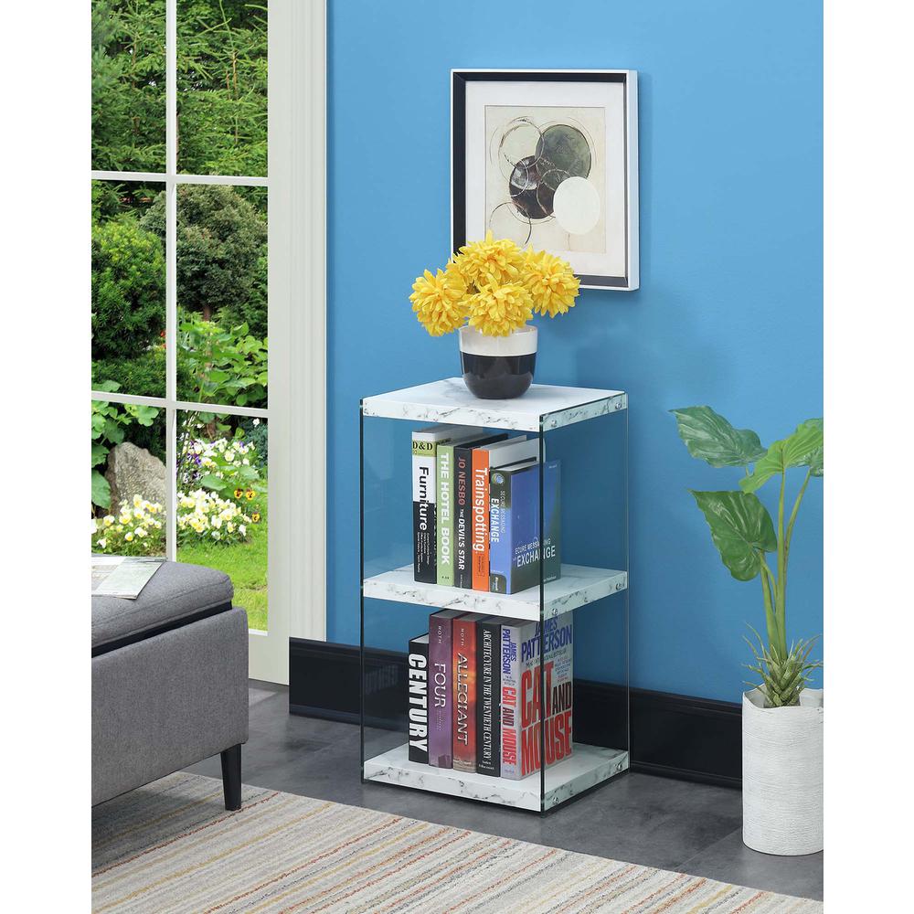 SoHo 3 Tier Tower Bookcase, White Faux Marble/Glass. Picture 3