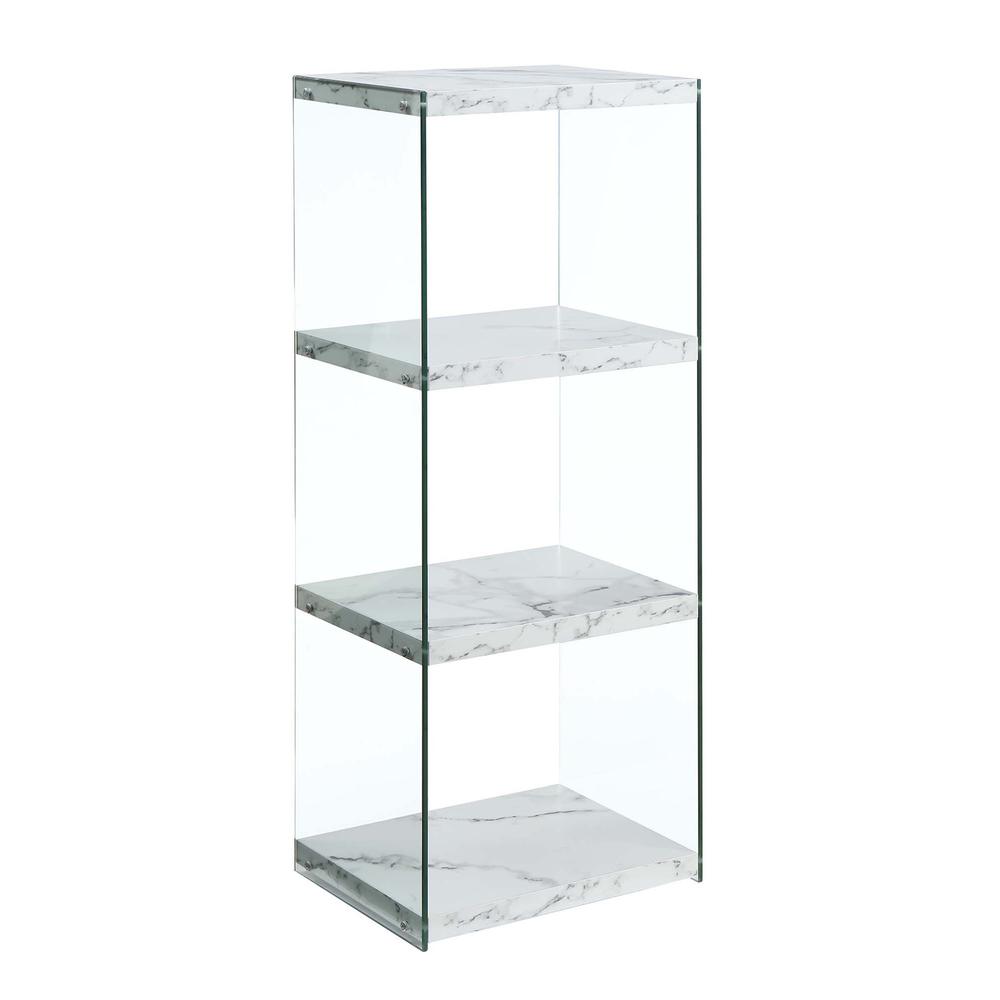 SoHo 4 Tier Tower Bookcase, White Faux Marble/Glass. Picture 2
