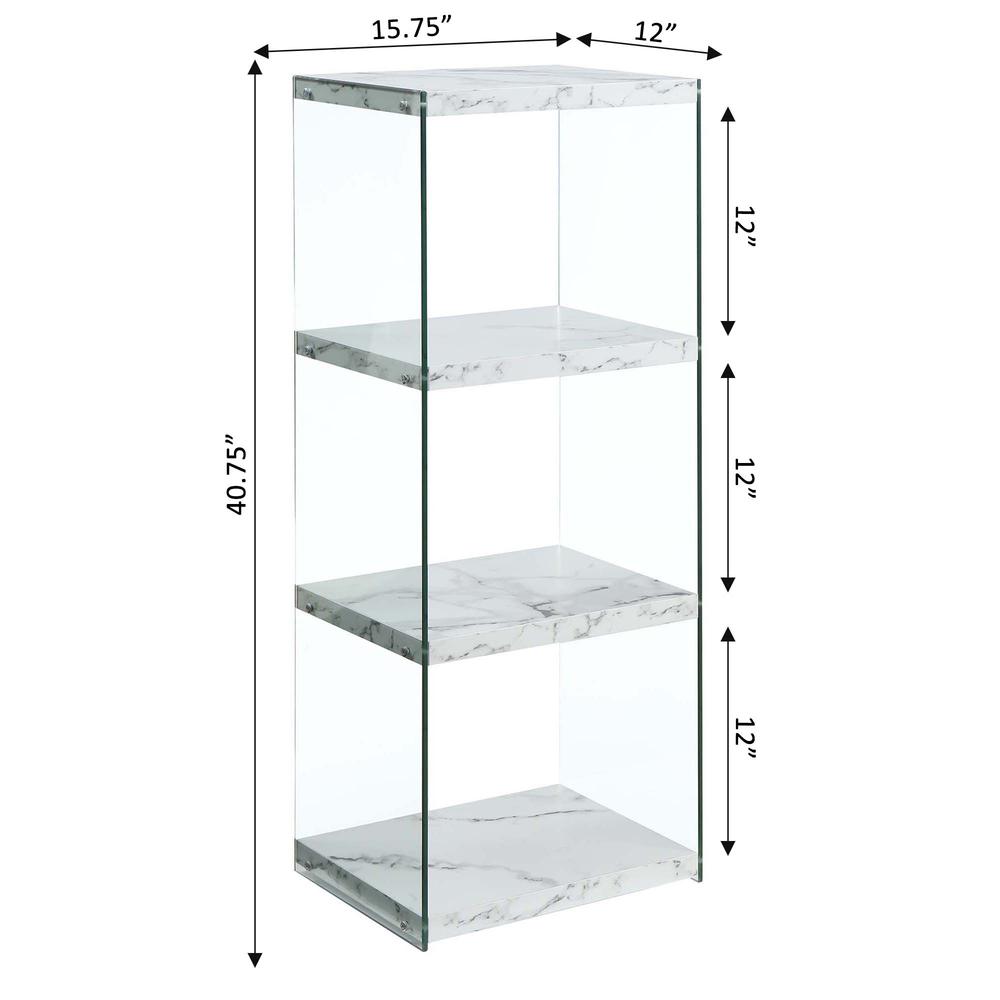 SoHo 4 Tier Tower Bookcase, White Faux Marble/Glass. Picture 5