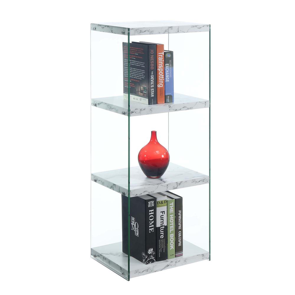 SoHo 4 Tier Tower Bookcase, White Faux Marble/Glass. Picture 1