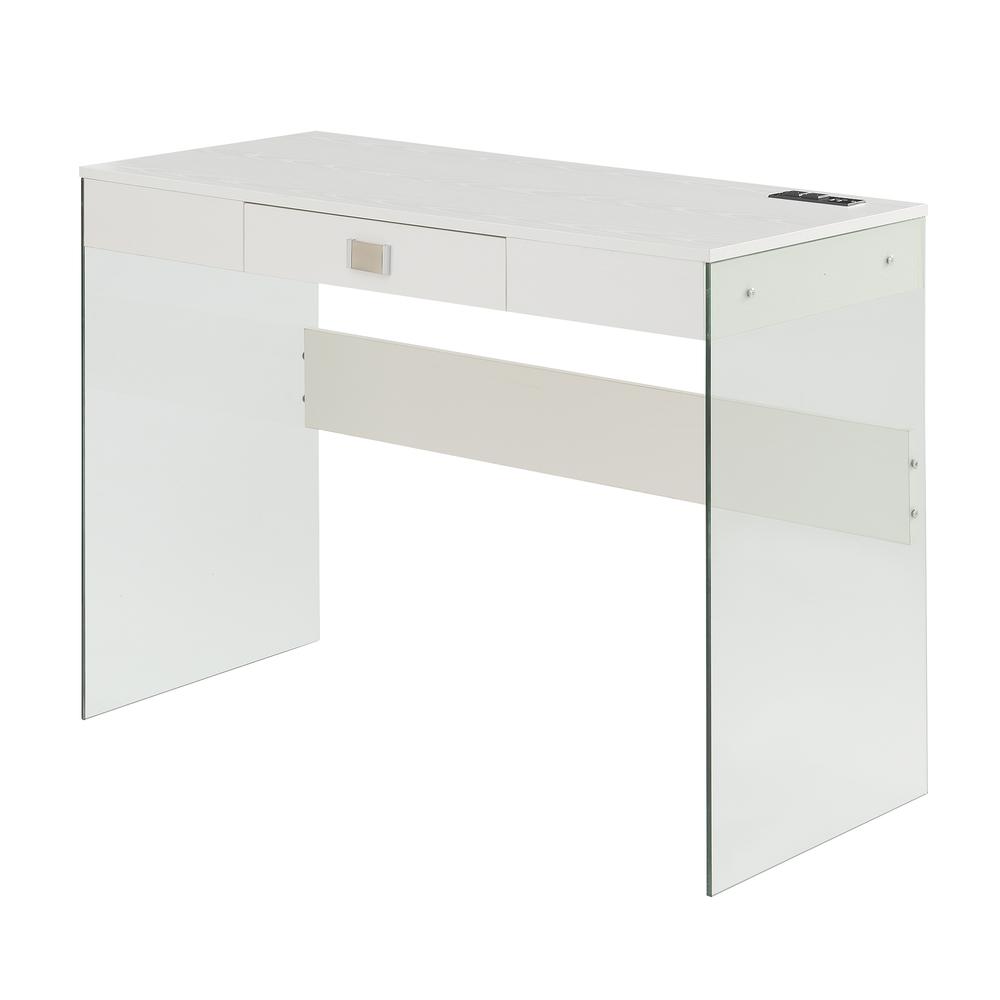 Soho 42 Inch Glass Desk With Charging Station, White. Picture 1