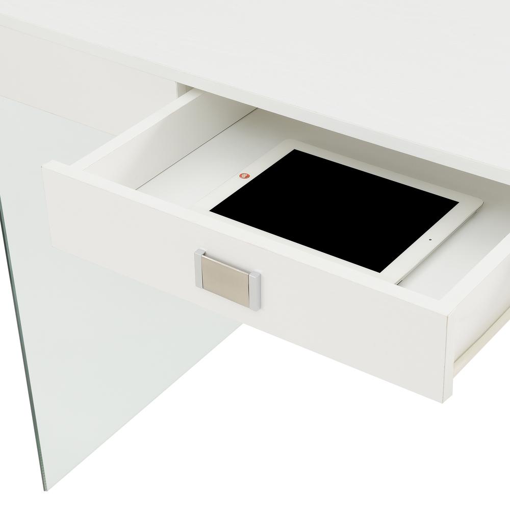 Soho 42 Inch Glass Desk With Charging Station, White. Picture 4