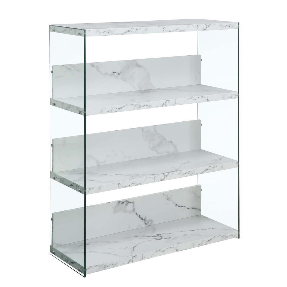 SoHo 4 Tier Wide Bookcase, White Faux Marble/Glass. Picture 2