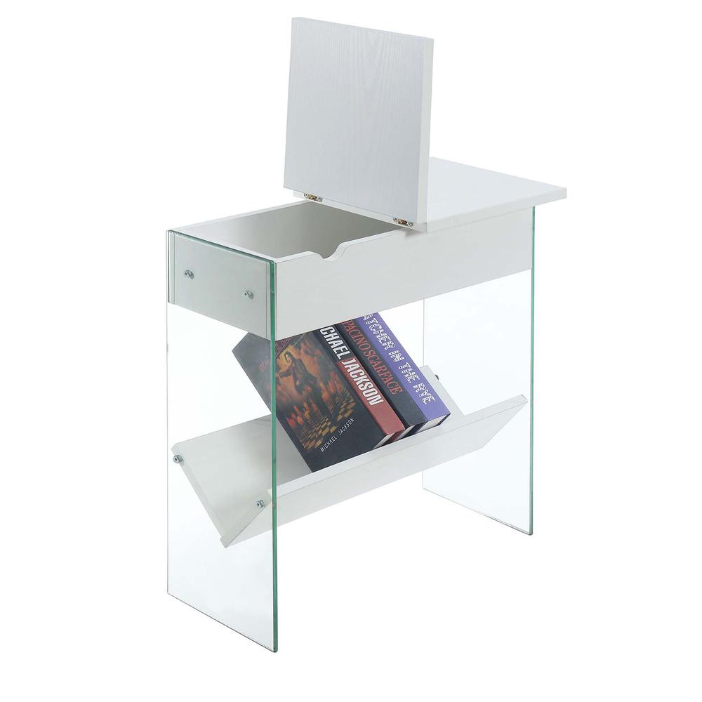 SoHo Flip Top End Table with Charging Station and Shelf, White. Picture 2