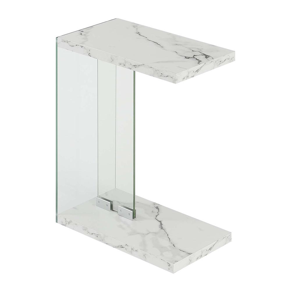 SoHo C End Table, White Faux Marble/Glass. Picture 2