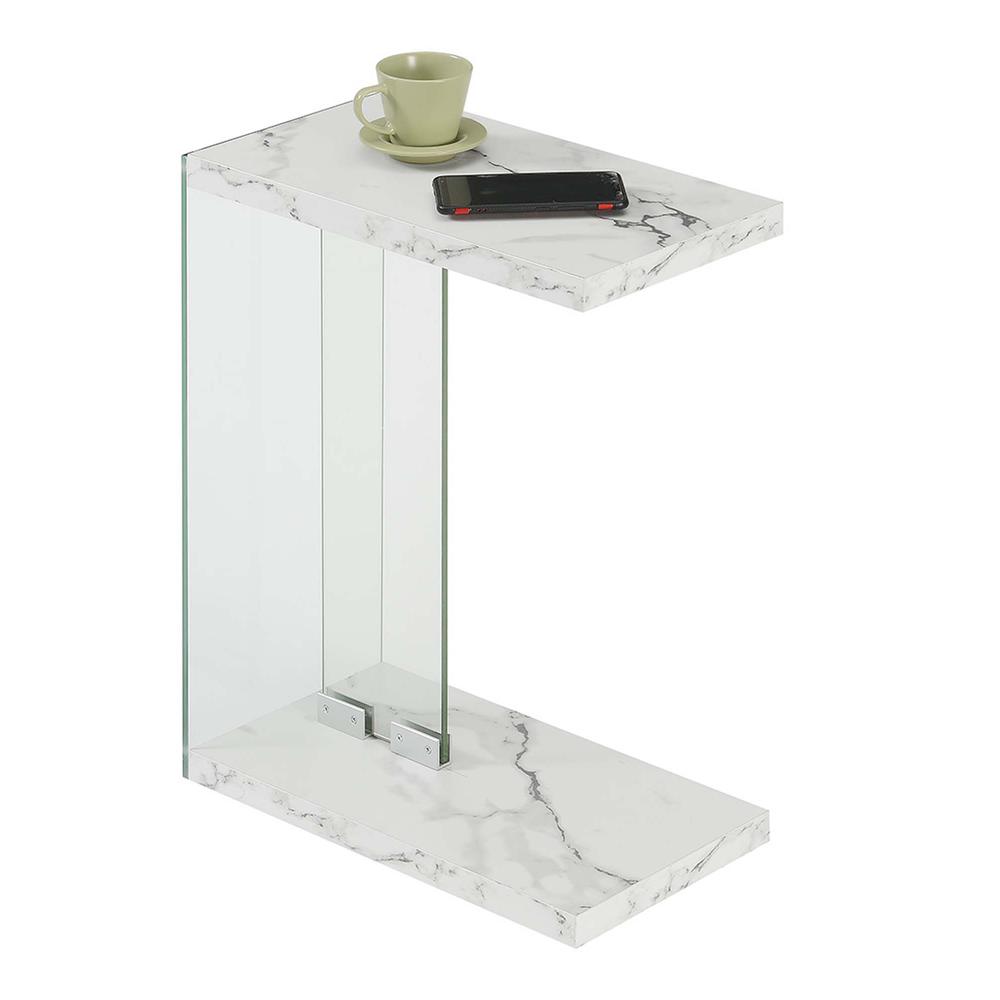SoHo C End Table, White Faux Marble/Glass. Picture 1