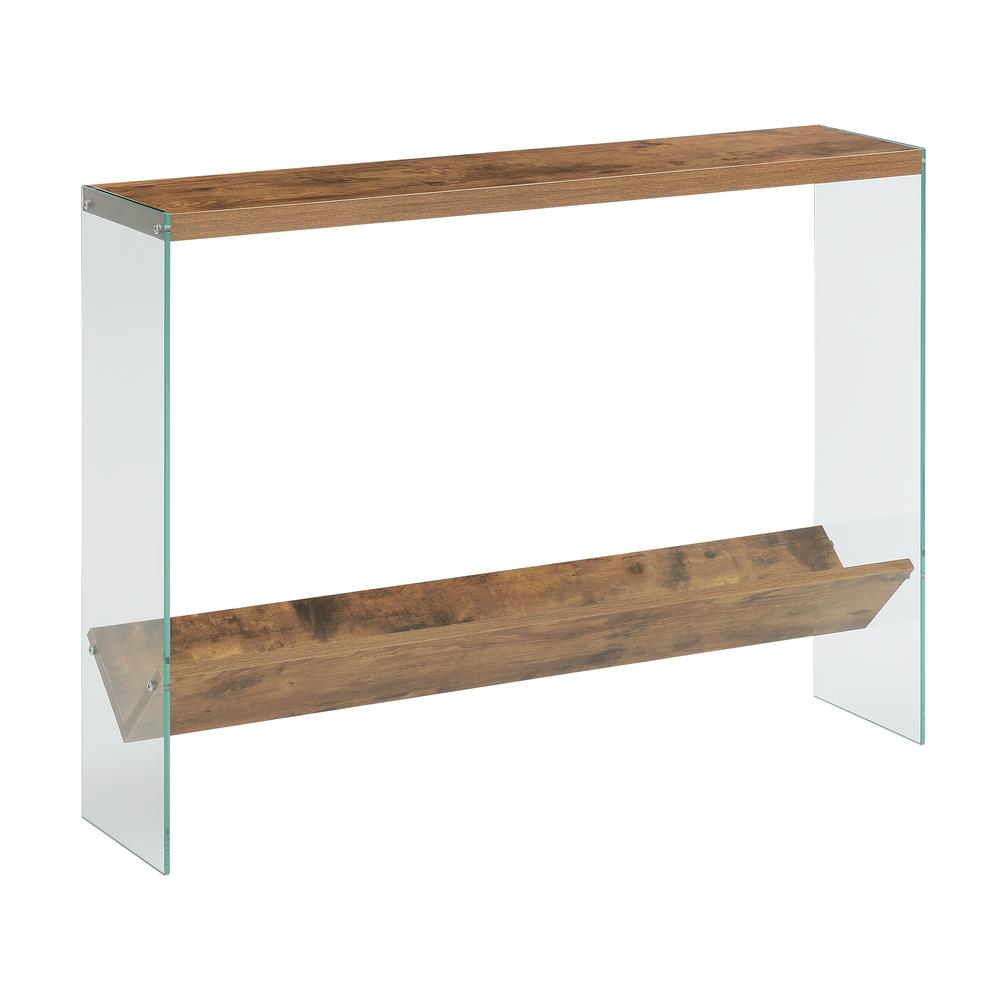 SoHo V Console Table w/ Shelf, Barnwood/Glass. Picture 1