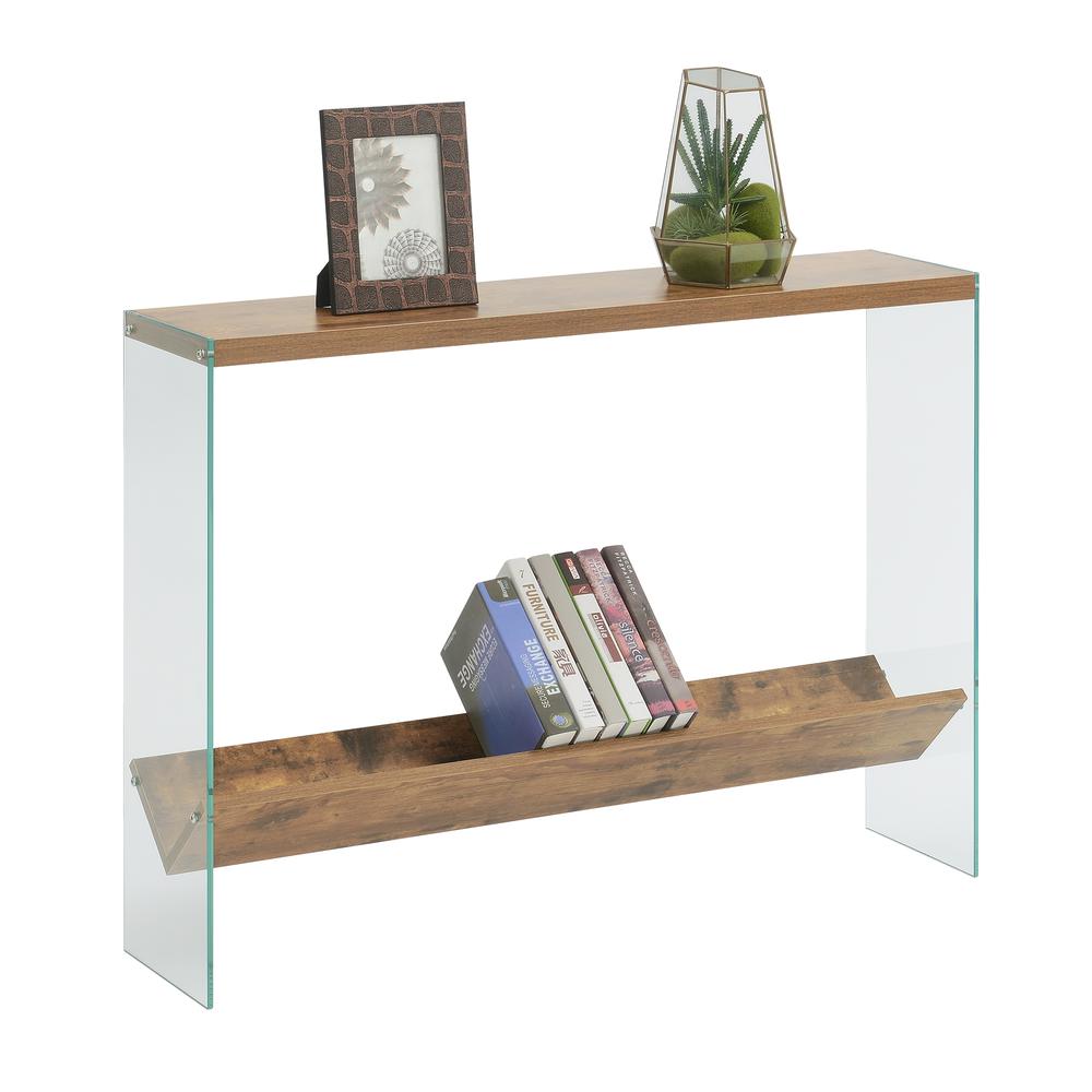 SoHo V Console Table w/ Shelf, Barnwood/Glass. Picture 2
