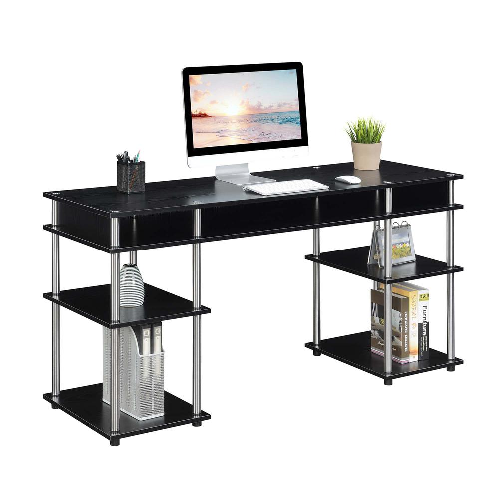 Designs2Go No Tools 60 inch Deluxe Student Desk with Shelves, Black. Picture 2