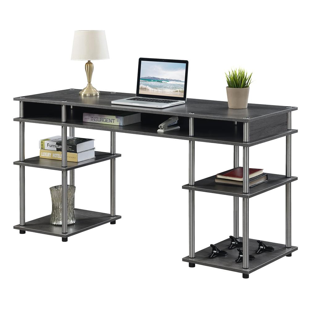 Designs2Go No Tools 60 inch Deluxe Student Desk with Shelves, Charcoal Gray. Picture 2