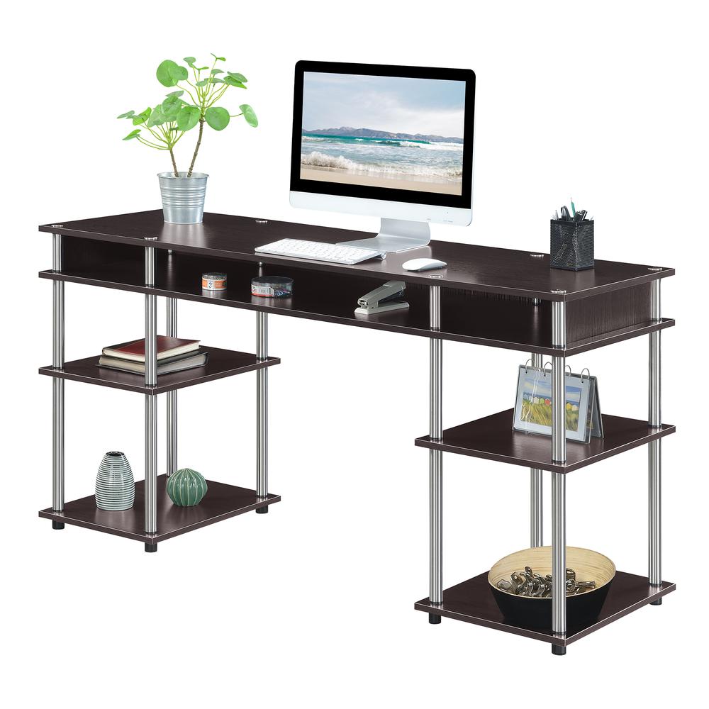 Designs2Go No Tools 60 inch Deluxe Student Desk with Shelves, Espresso. Picture 2
