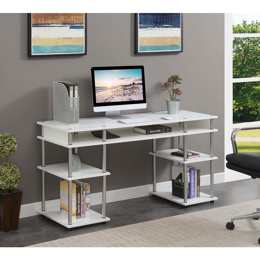 Designs2Go No Tools 60 inch Deluxe Student Desk with Shelves, White. Picture 1