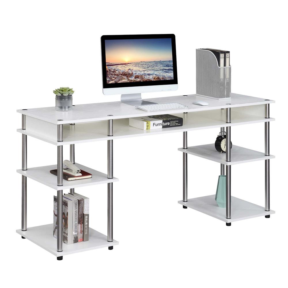 Designs2Go No Tools 60 inch Deluxe Student Desk with Shelves, White. Picture 2
