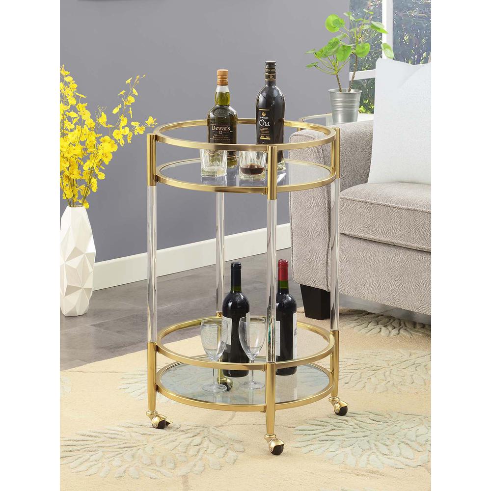 Royal Crest 2 Tier Acrylic Round Glass Bar Cart. Picture 3