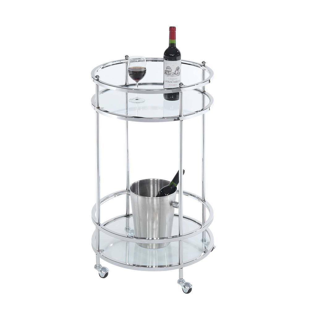 Royal Crest 2 Tier Round Glass Bar Cart. Picture 1