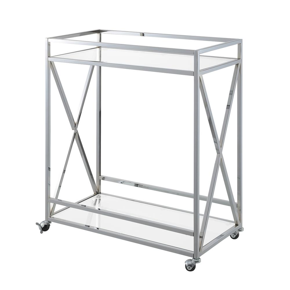 Oxford Chrome Glass Bar Cart with Shelf. Picture 1