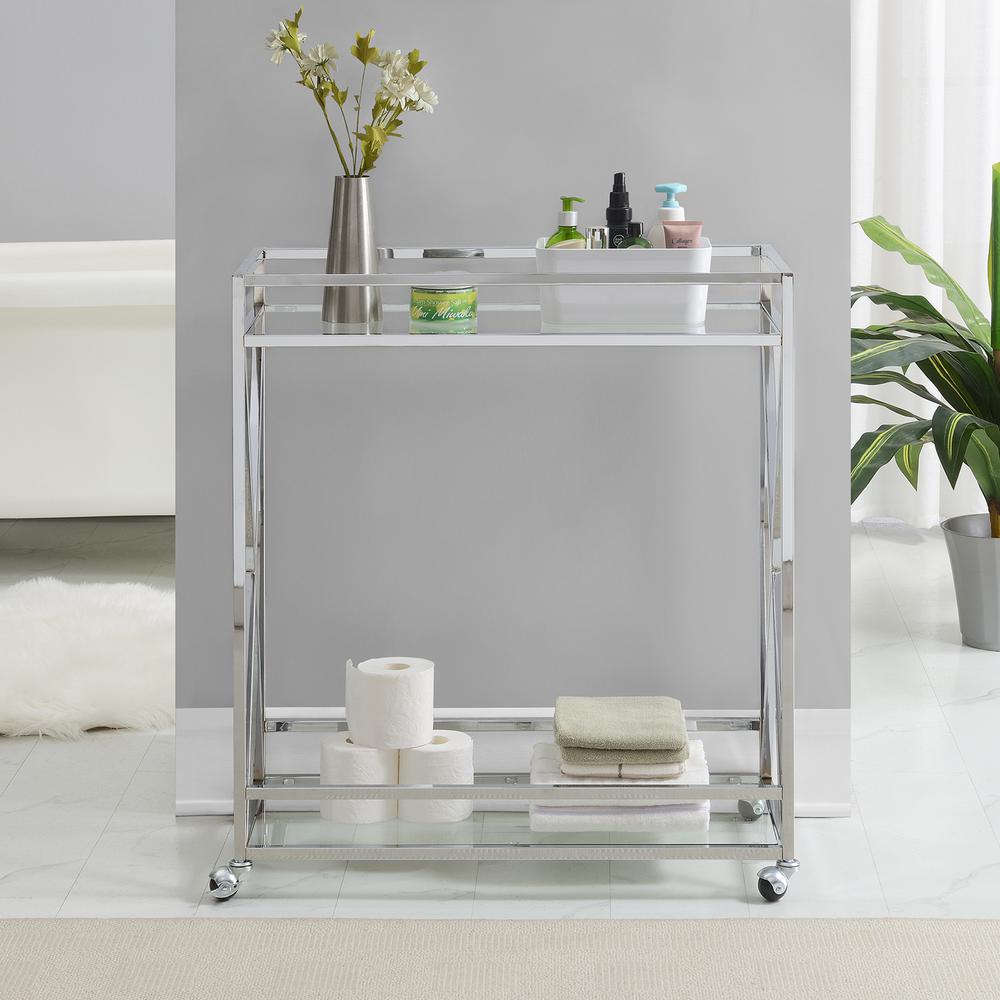 Oxford Chrome Glass Bar Cart with Shelf. Picture 4