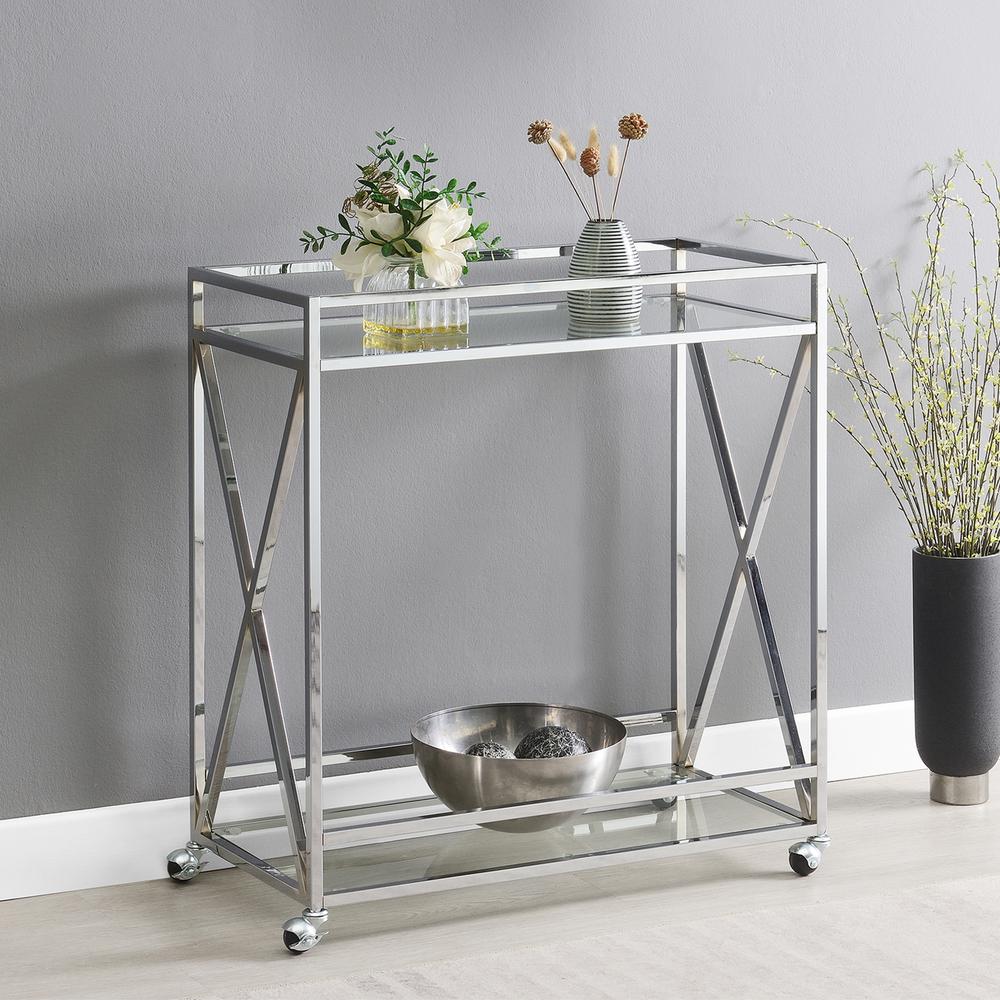 Oxford Chrome Glass Bar Cart with Shelf. Picture 6