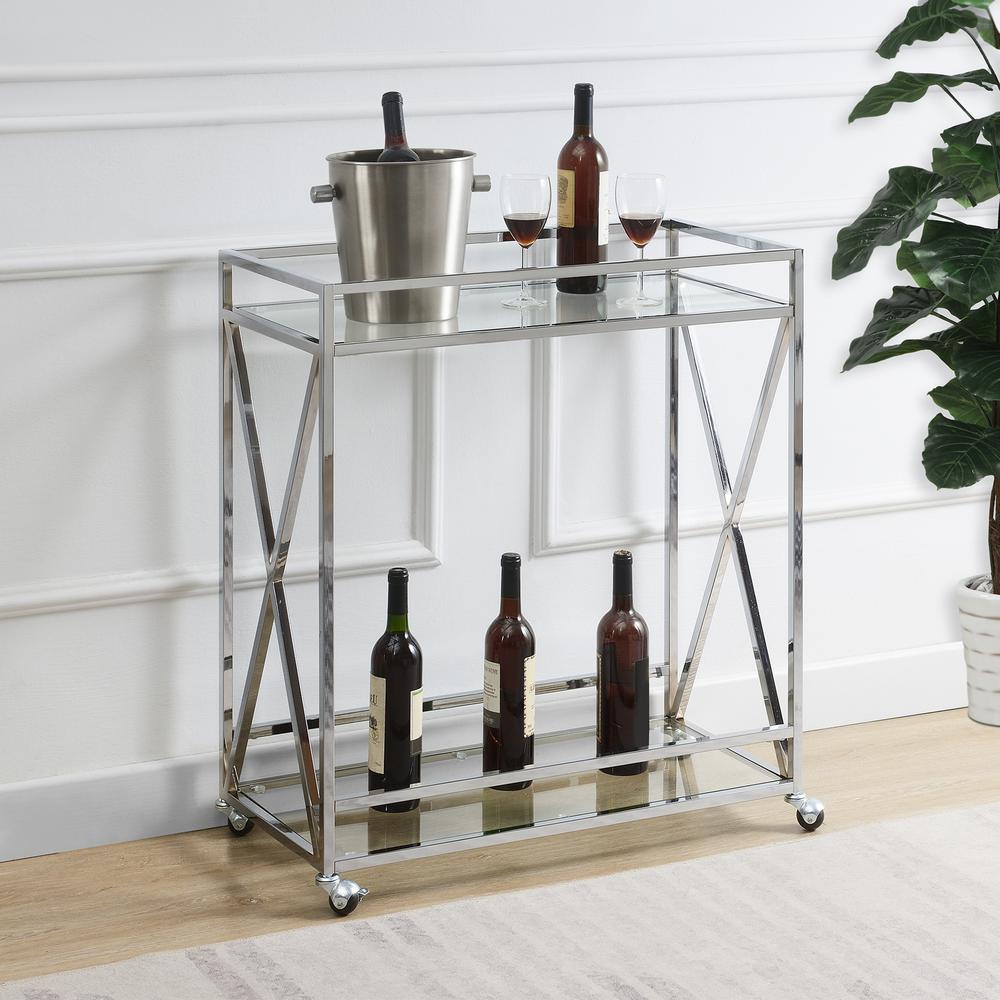 Oxford Chrome Glass Bar Cart with Shelf. Picture 8