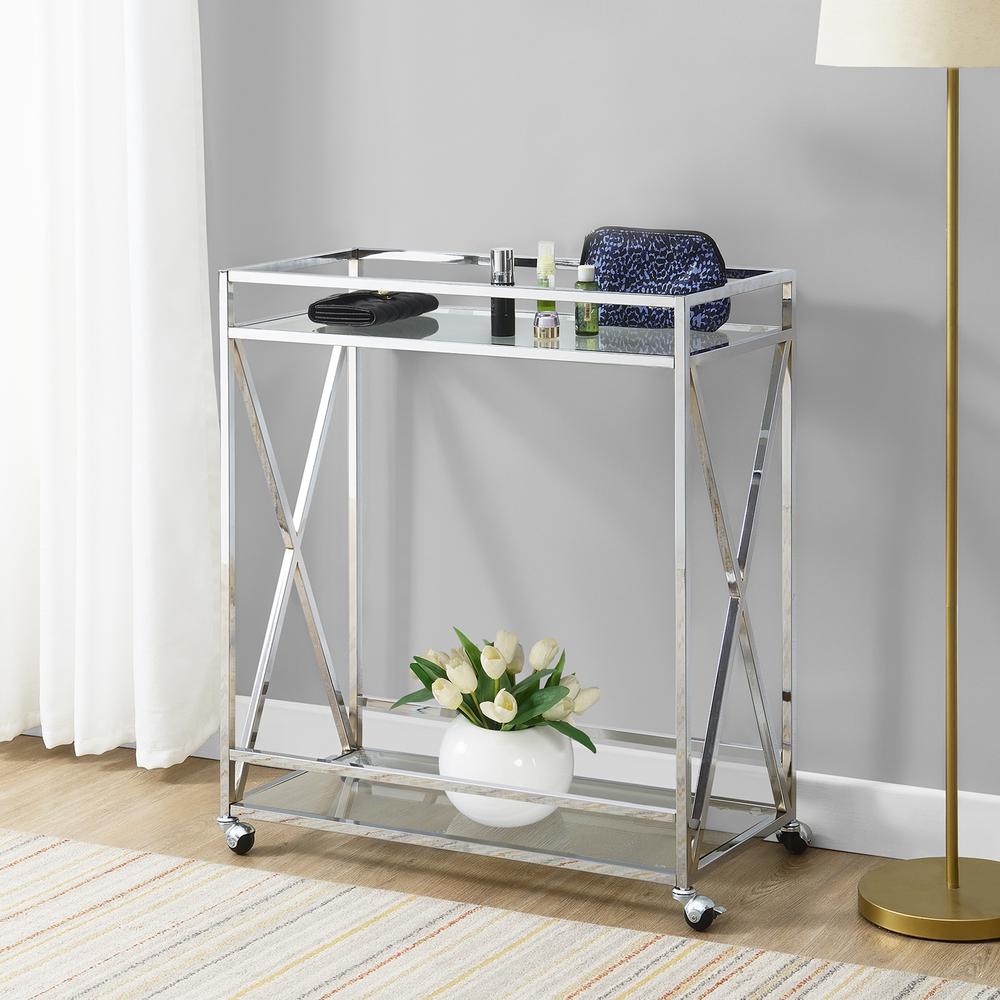 Oxford Chrome Glass Bar Cart with Shelf. Picture 7