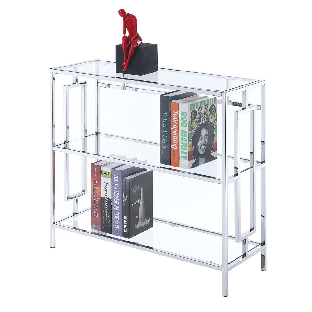 Town Square Chrome 3 Tier Bookcase, Clear Glass/Chrome Frame. The main picture.