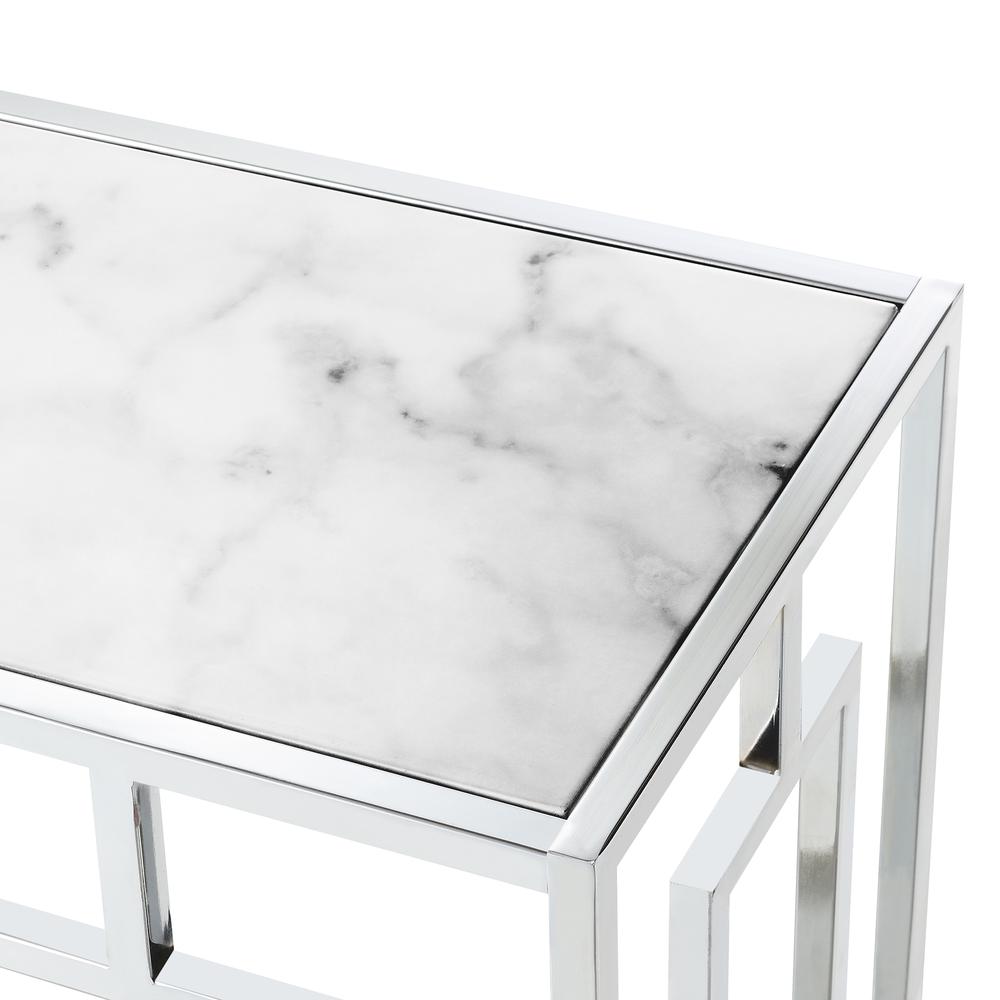 Town Square Chrome Faux Marble Glass Hall Table with Shelf. Picture 2