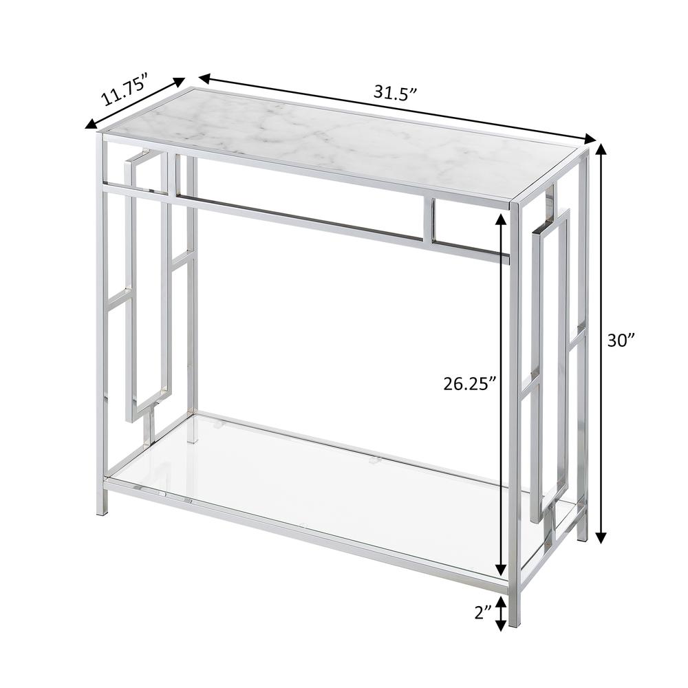 Town Square Chrome Faux Marble Glass Hall Table with Shelf. Picture 3