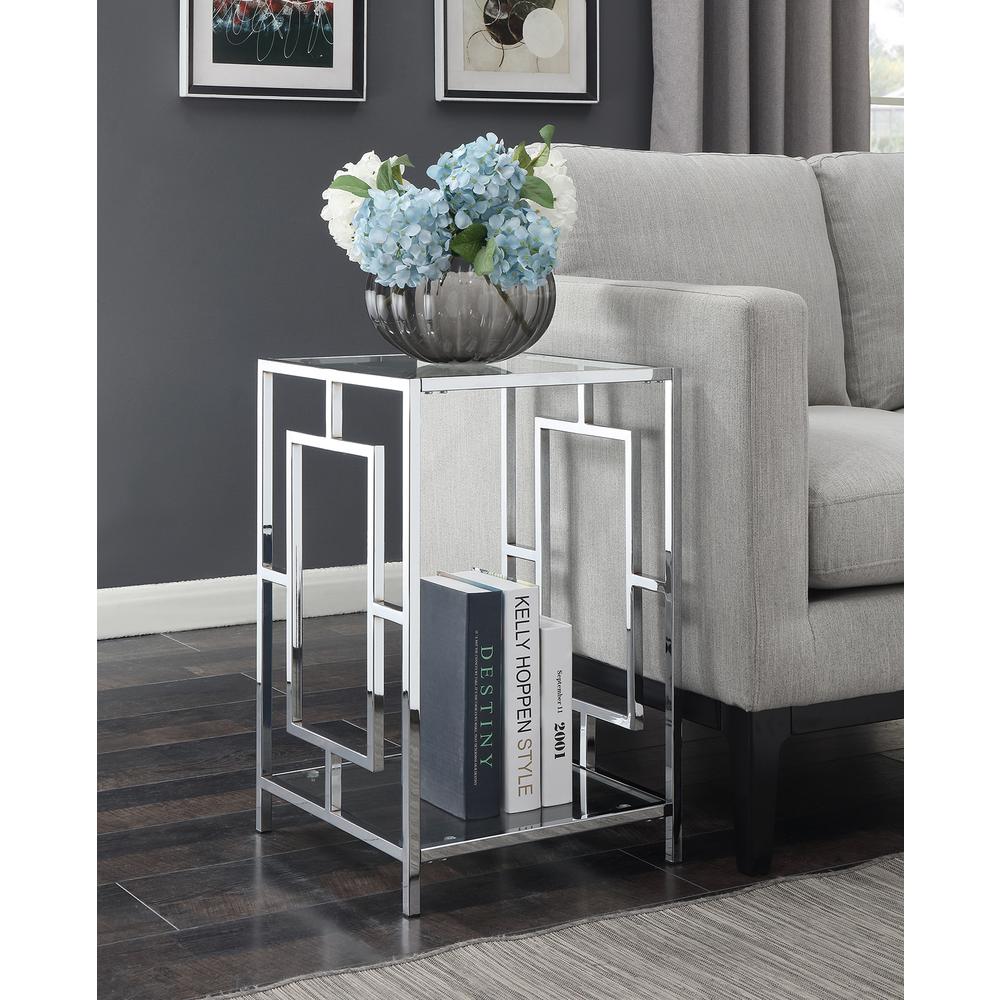 Town Square Chrome End Table with Shelf Glass/Chrome. Picture 1