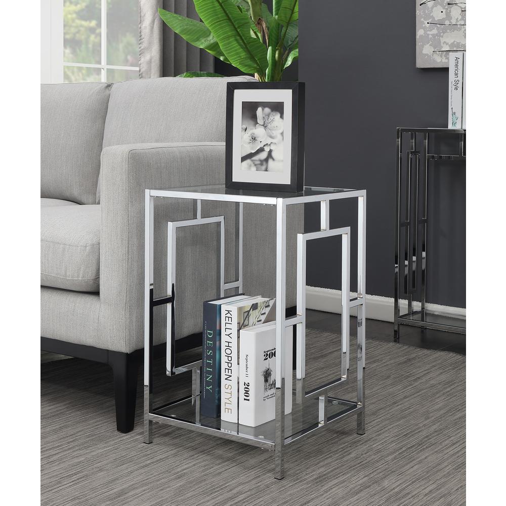 Town Square Chrome End Table with Shelf Glass/Chrome. Picture 2
