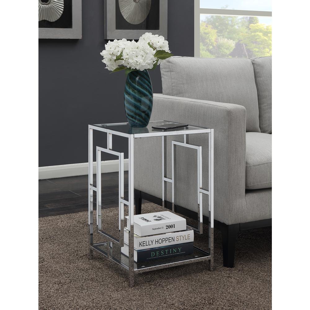 Town Square Chrome End Table with Shelf Glass/Chrome. Picture 3