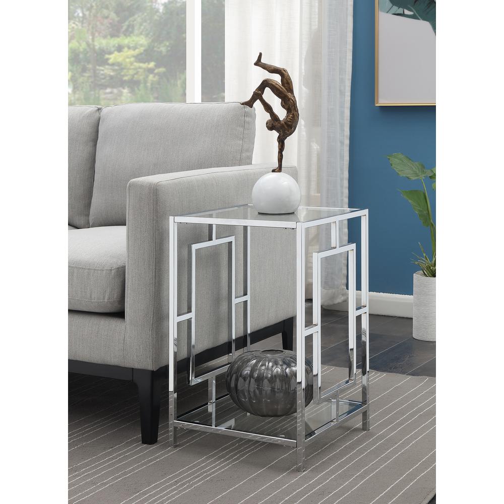 Town Square Chrome End Table with Shelf Glass/Chrome. Picture 4