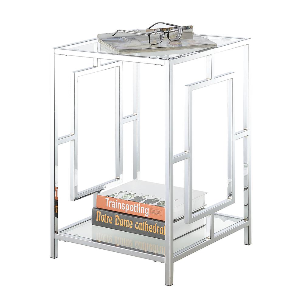 Town Square Chrome End Table with Shelf Glass/Chrome. Picture 5
