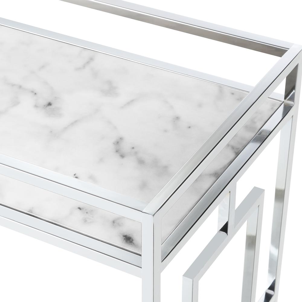 Town Square Chrome Faux Marble Mirrored Bar Cart with Shelf. Picture 2