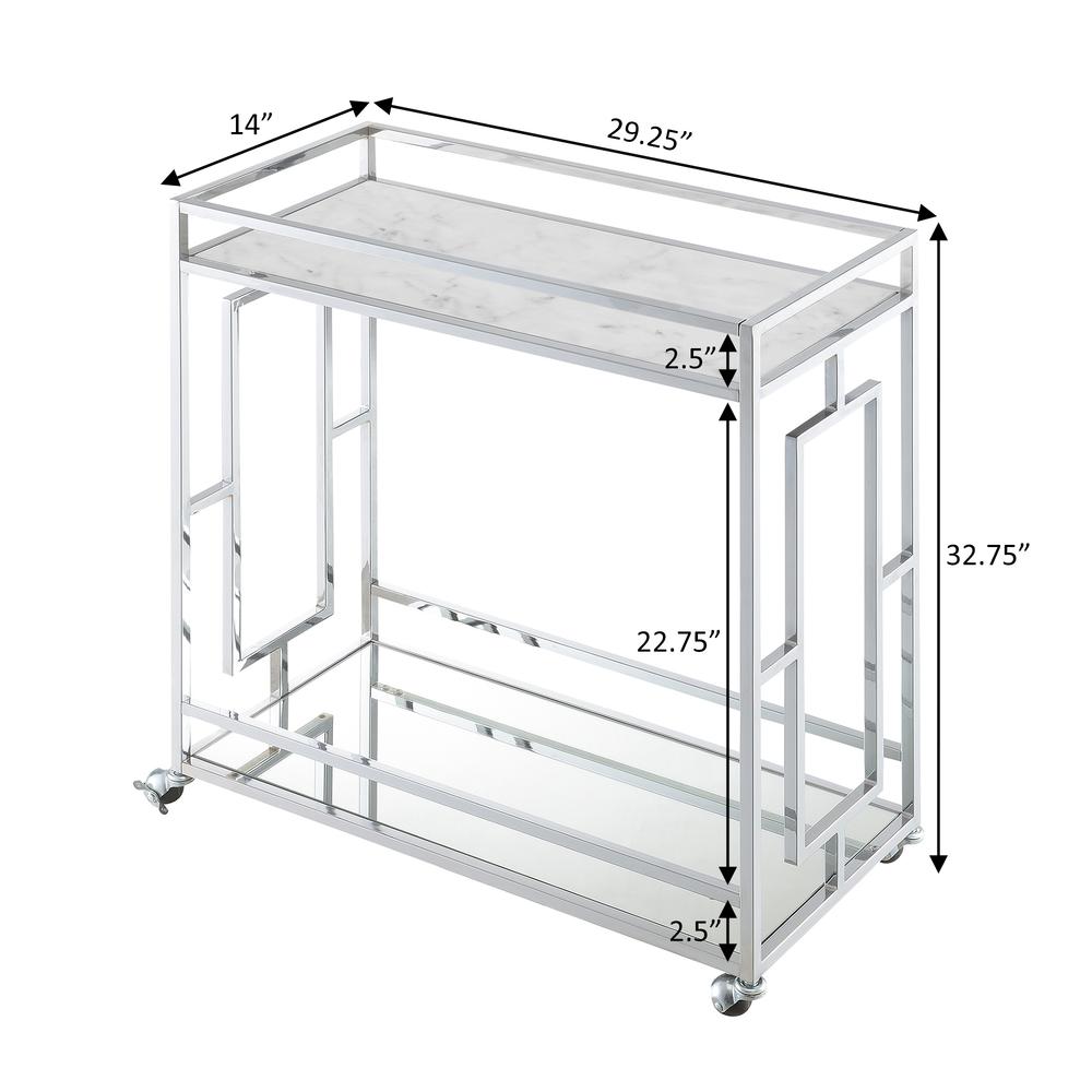 Town Square Chrome Faux Marble Mirrored Bar Cart with Shelf. Picture 4